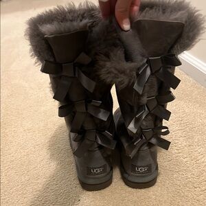 UGG Gray Fur-Lined Boots with Bows